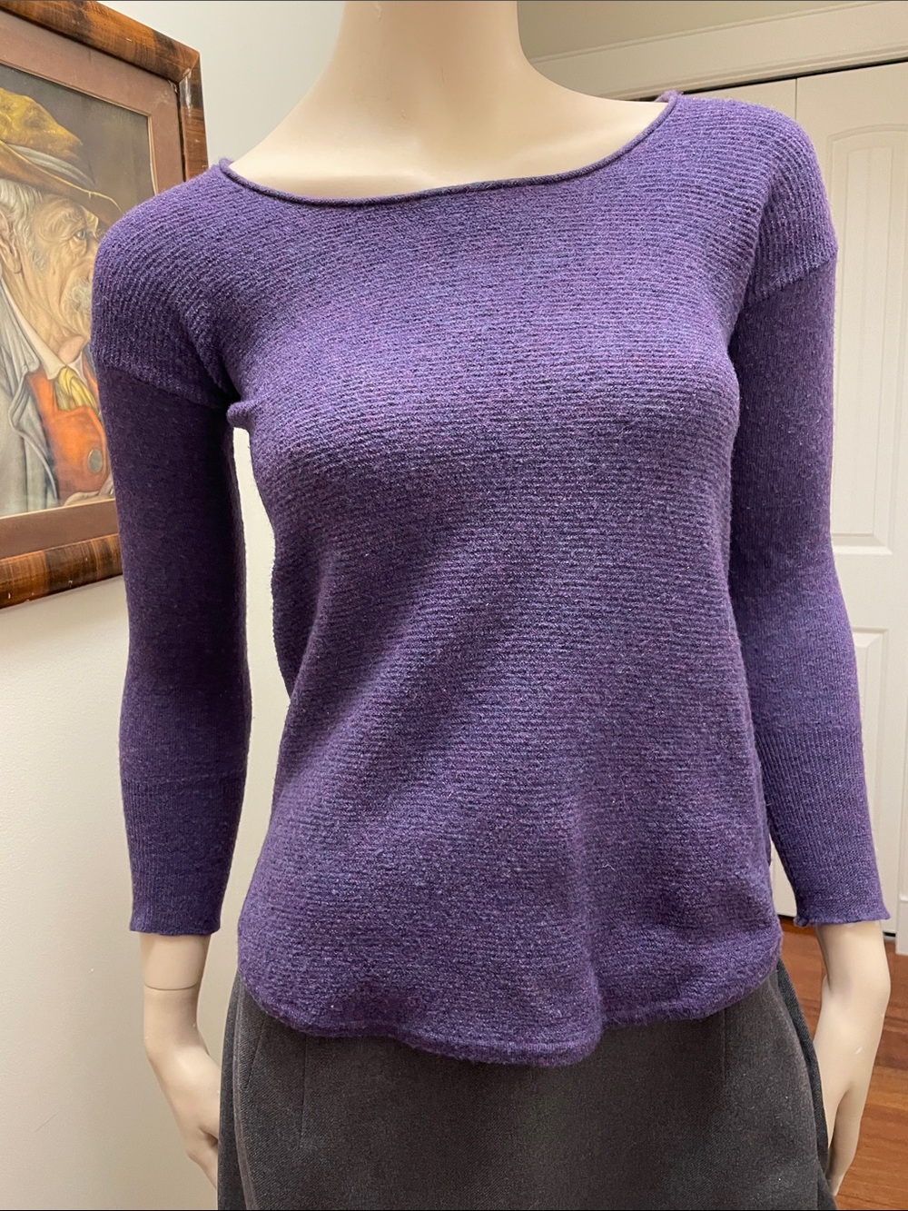 Ellen Tracy Purple Scoopneck Merino Wool Knit Sweater
